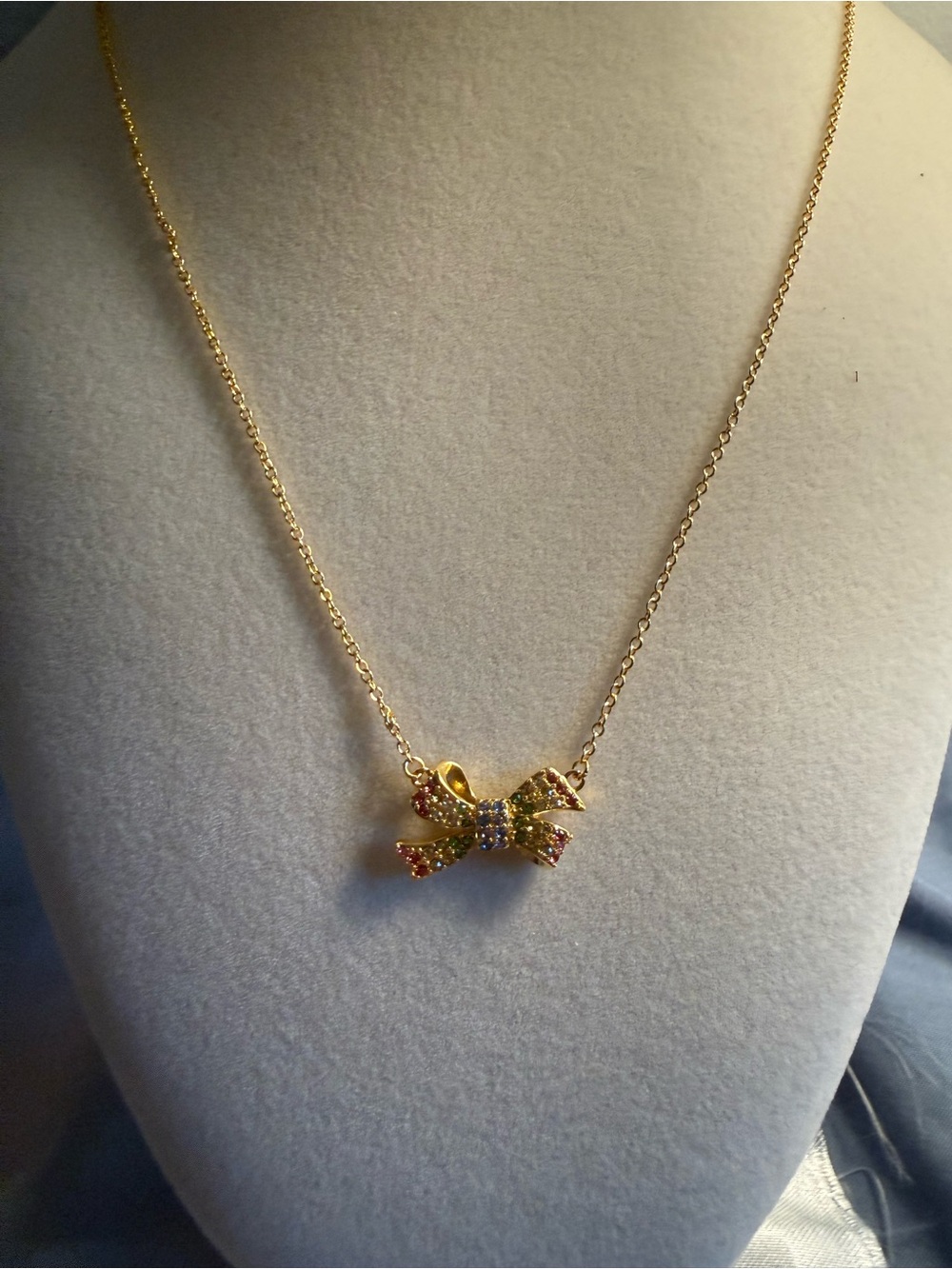 Coach Gold Bow Necklace with Multicolored Stones